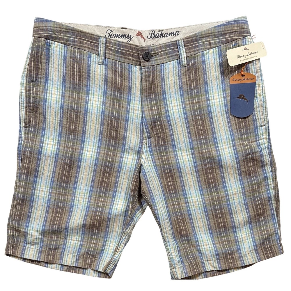 TOMMY BAHAMA Port Madras Plaid‎ 10" Linen Blend Shorts Size 33 NWT $98 - 561